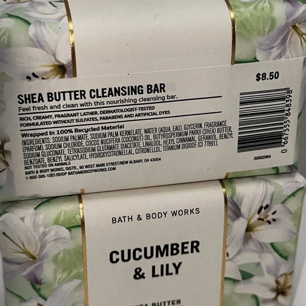2‎ Bath & Body Works CUCUMBER LILY Shea Butter Cleansing Bar Soap Wash (5 oz)